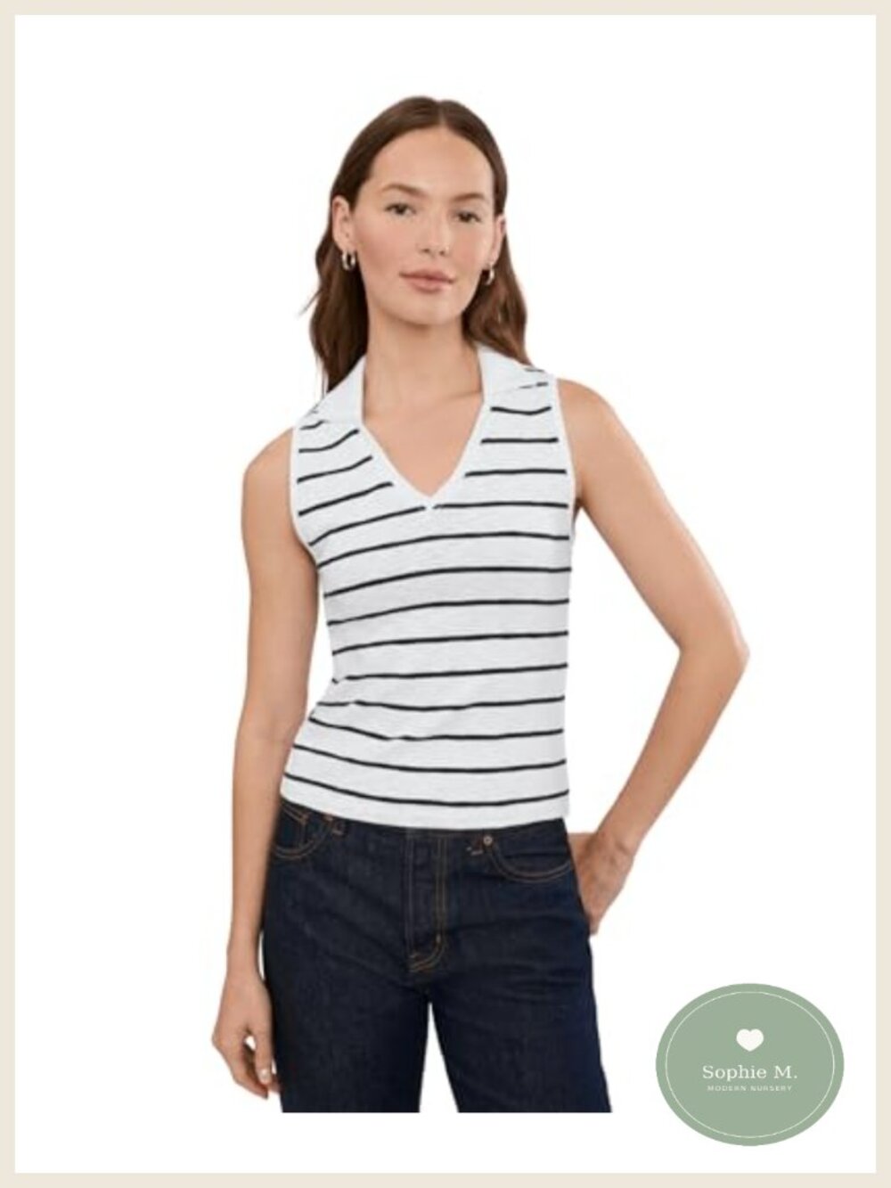 Striped Sleeveless Collared Cotton Pull-On Top